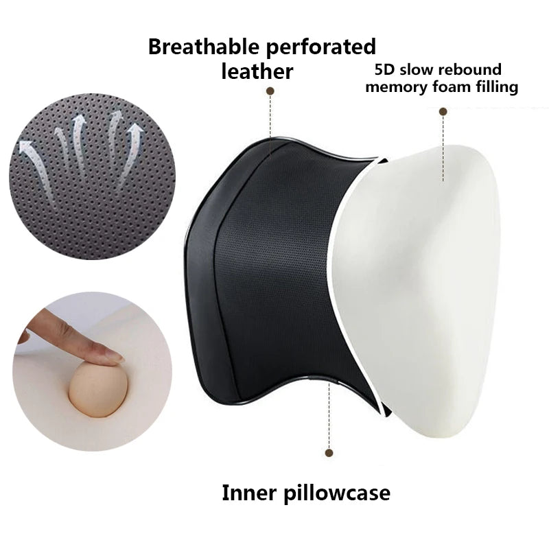 Universal Car Neck Pillow Headrest Neck Rest Head Support Cushion Car Supplies Breathable Memory Foam Car Lumbar Pillow
